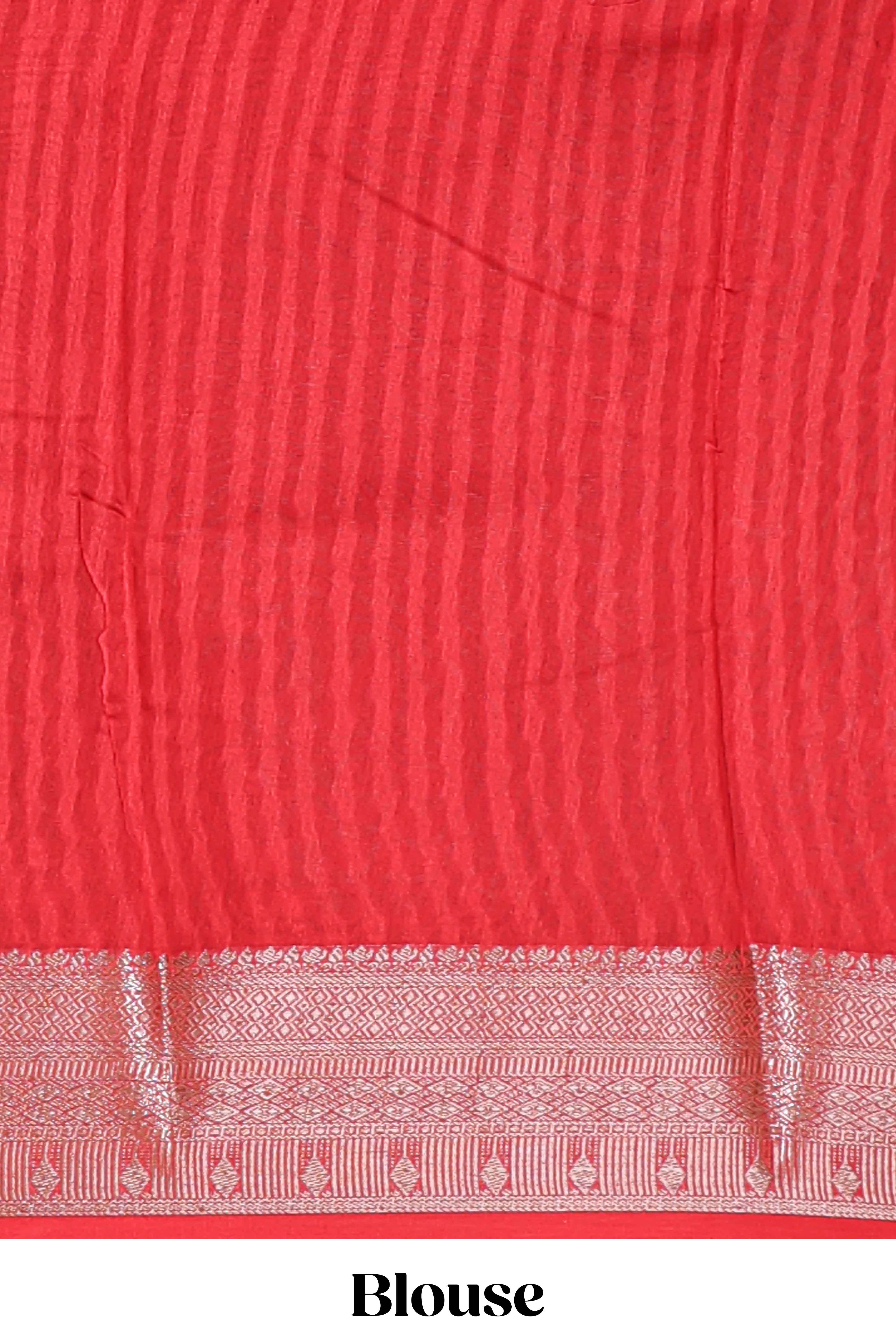 Cream geometric print design chanderi cotton saree with contrast border and striped blouse
