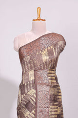 Sandal geometric checked design chanderi cotton saree with contrast zari border and plain blouse