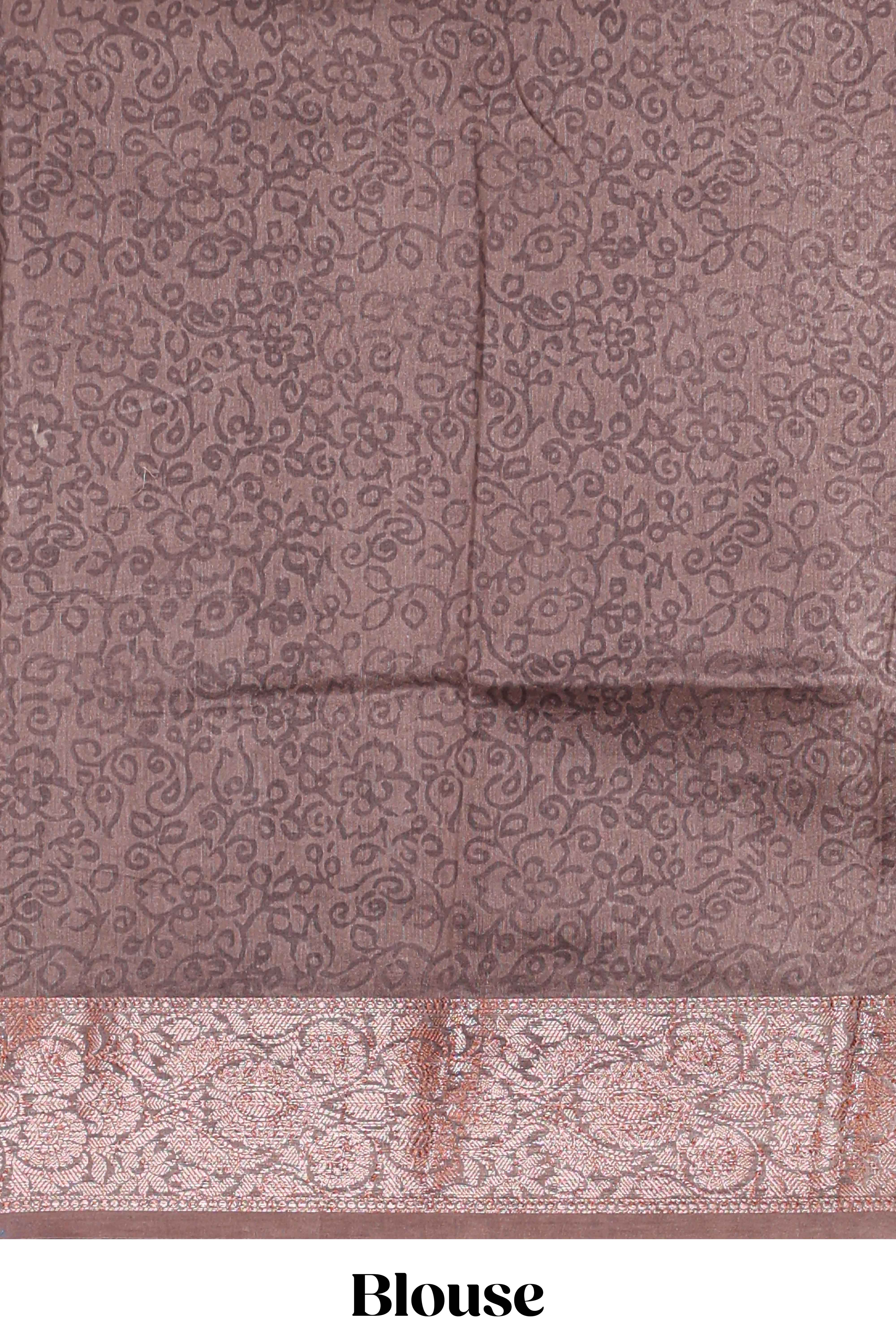 Sandal geometric checked design chanderi cotton saree with contrast zari border and plain blouse