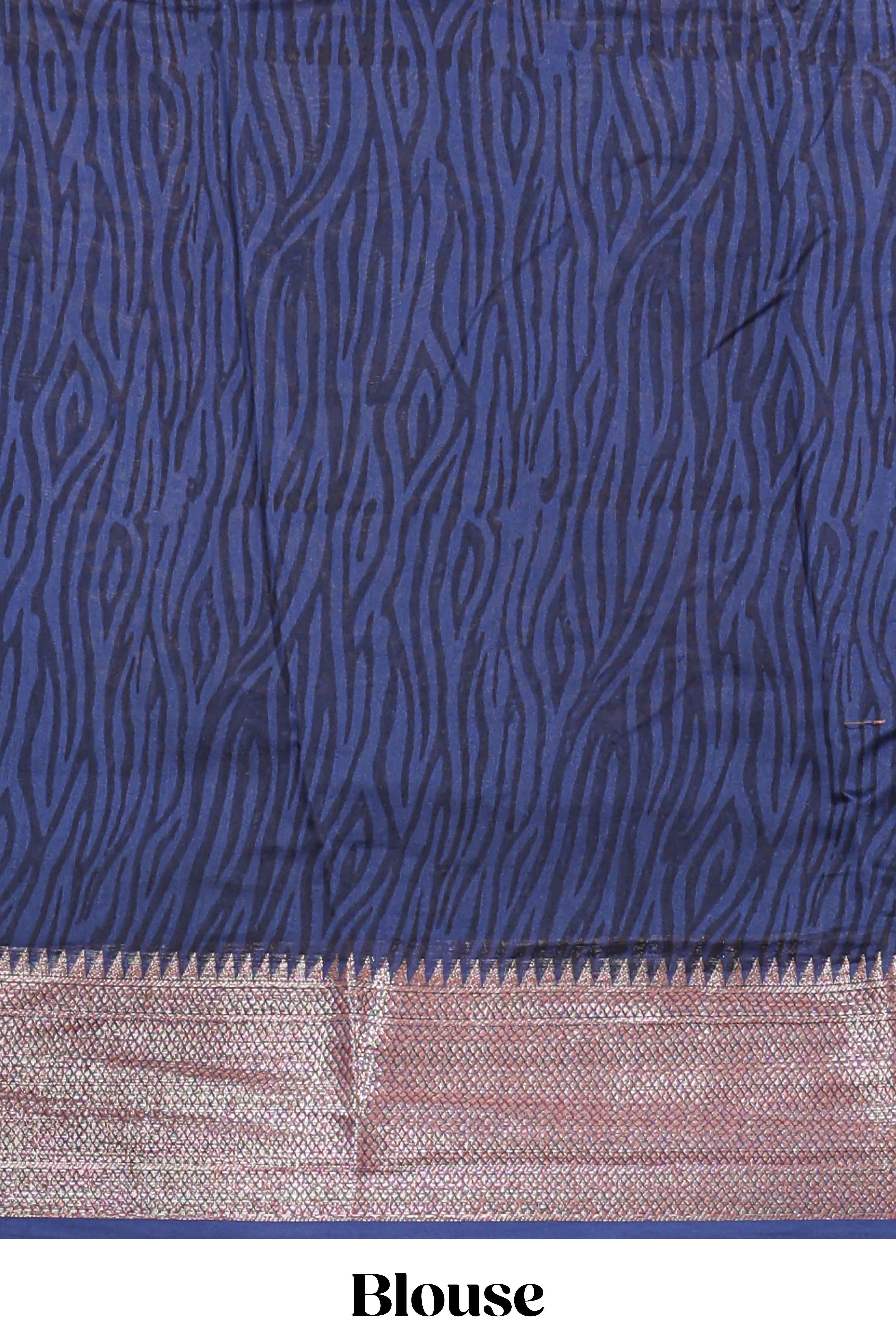 Cream geometric checked motifs chanderi cotton saree with contrast zari border and printed blouse