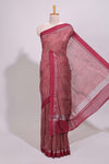 Maroon chevron design chanderi cotton saree with self border and matching printed blouse