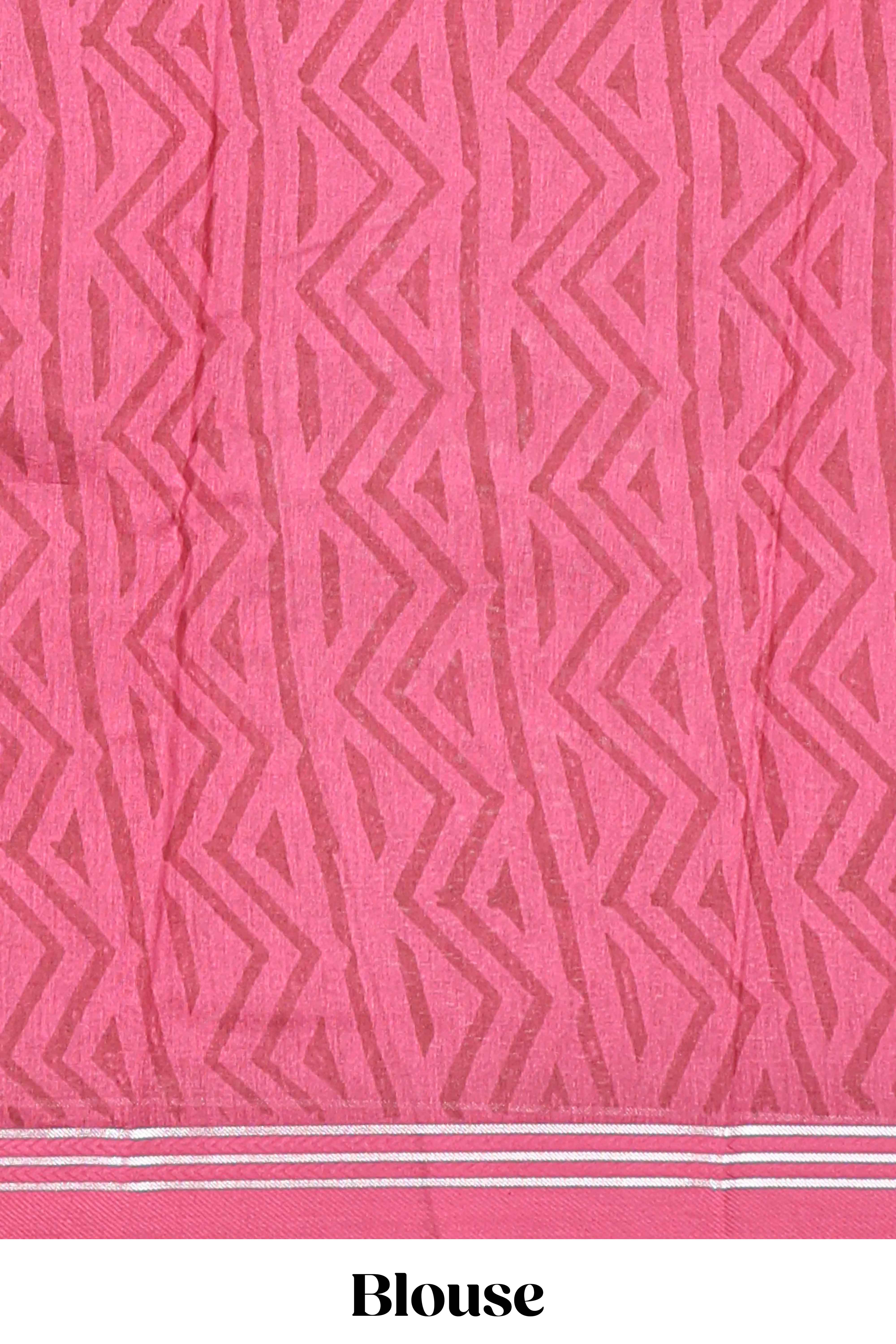Maroon chevron design chanderi cotton saree with self border and matching printed blouse