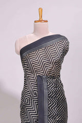 Dark blue chevron design chanderi cotton saree with self border and matching printed blouse