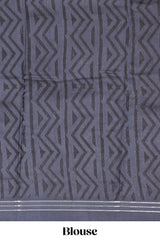 Dark blue chevron design chanderi cotton saree with self border and matching printed blouse