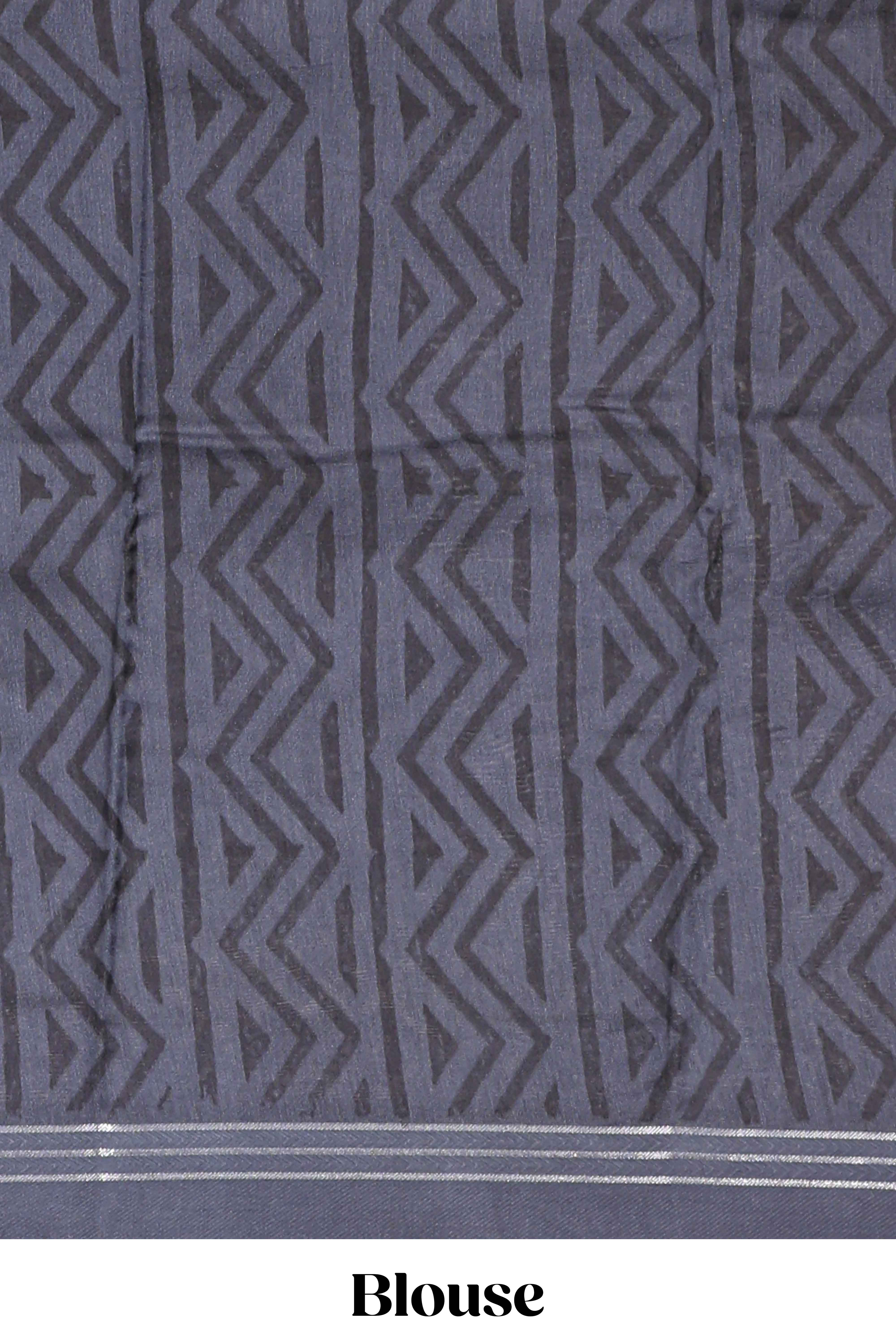 Dark blue chevron design chanderi cotton saree with self border and matching printed blouse