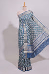 Cream floral design chanderi cotton saree with contrast border and printed blouse