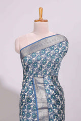 Cream floral design chanderi cotton saree with contrast border and printed blouse