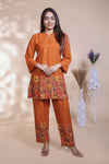Rust Orange Straight Kurti with Matching Trousers Co-Ord Set