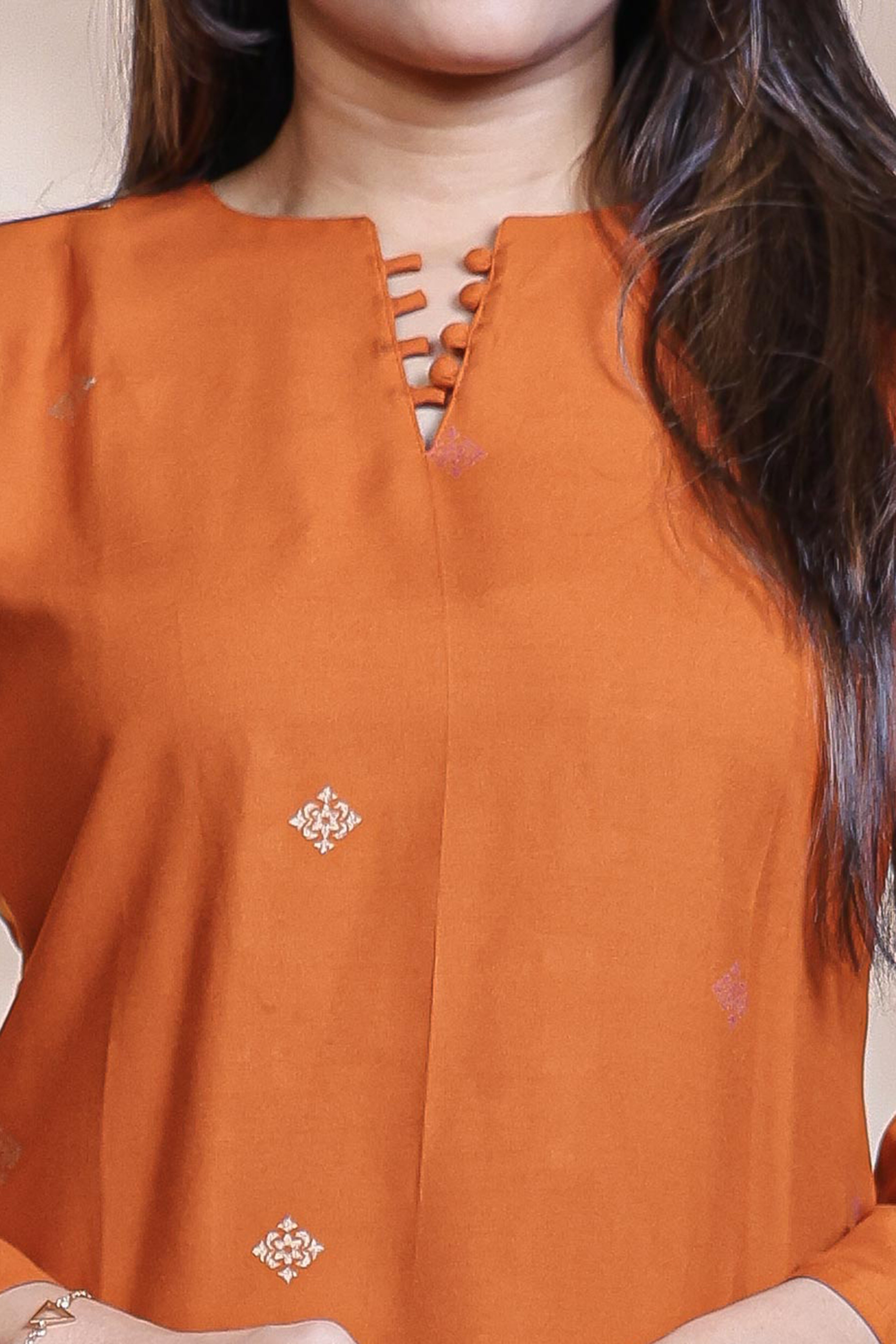 Rust Orange Straight Kurti with Matching Trousers Co-Ord Set