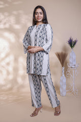 Hash grey floral design Straight Kurti with Matching Trousers Co-Ord Set