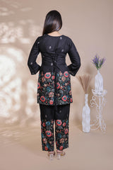 Black floral design Straight Kurti with Matching Trousers Co-Ord Set