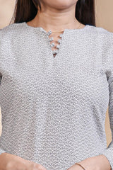 Grey floral design Straight Kurti with contrast Trousers Co-Ord Set