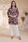 Multi color abstract print Straight Kurti with contrast Trousers Co-Ord Set
