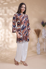 Multi color abstract print Straight Kurti with contrast Trousers Co-Ord Set
