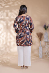 Multi color abstract print Straight Kurti with contrast Trousers Co-Ord Set