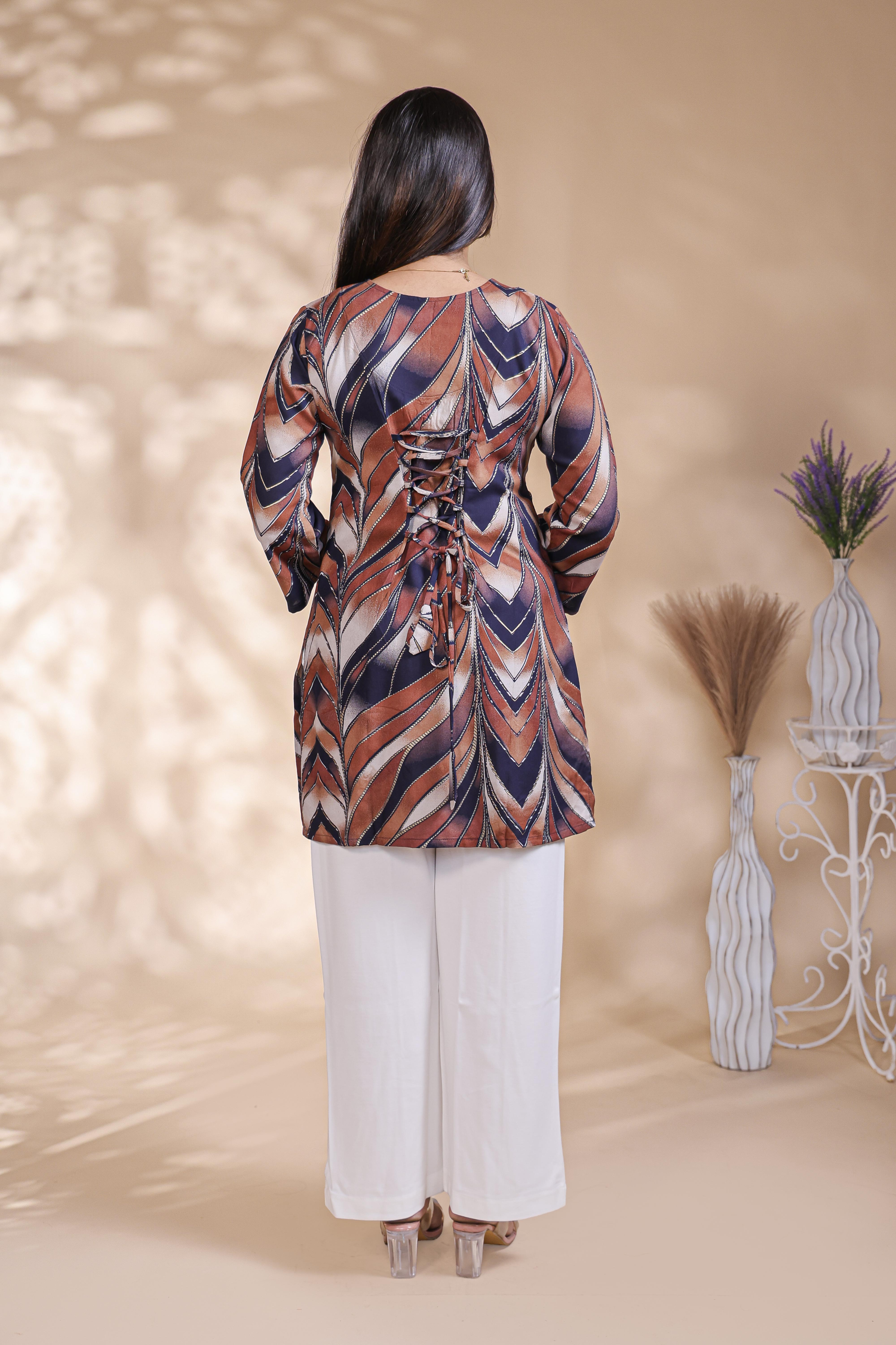 Multi color abstract print Straight Kurti with contrast Trousers Co-Ord Set