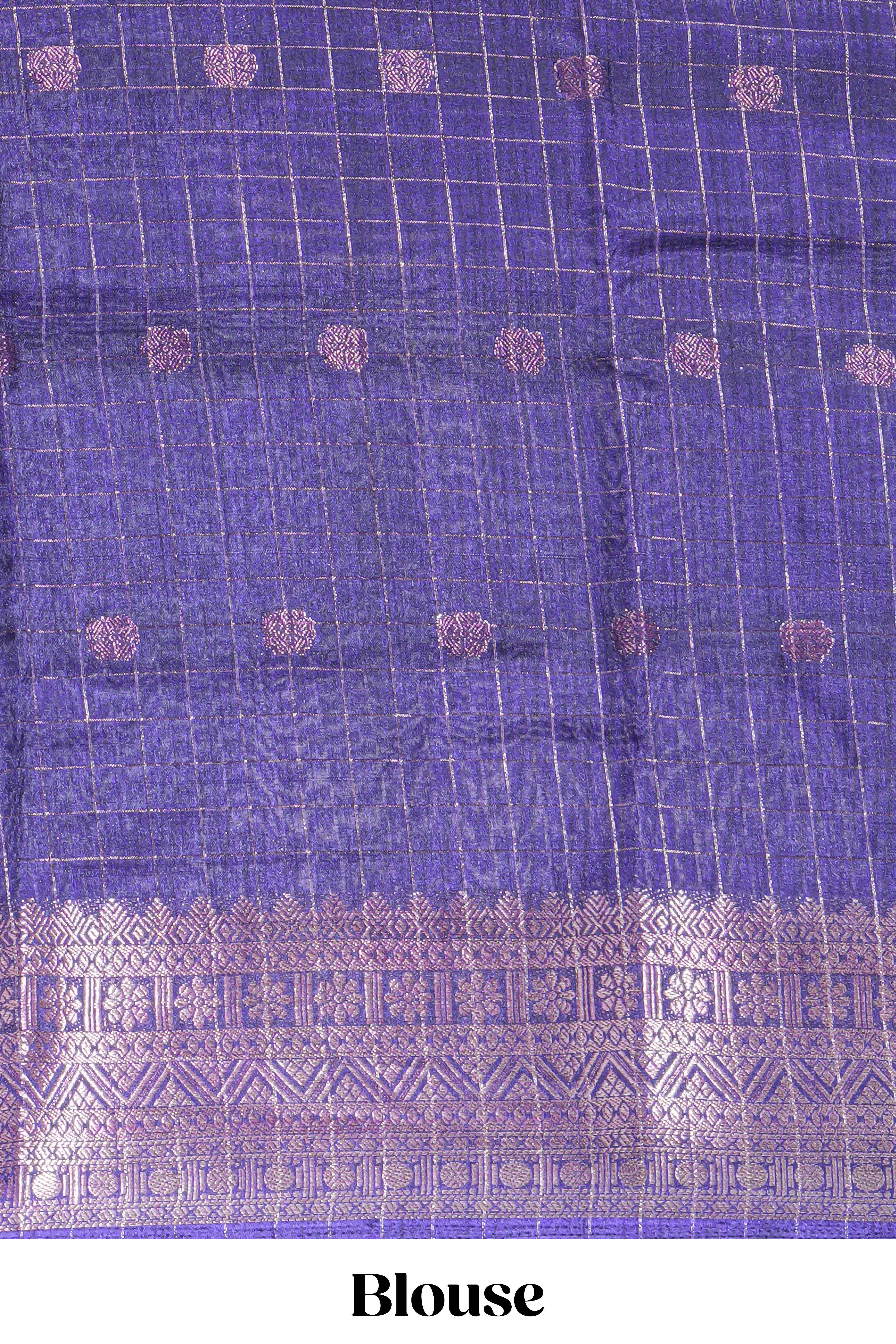 White and Aqua Blue Dola Silk Saree with rich zari border woven butis and a designer pallu along with contrast blouse
