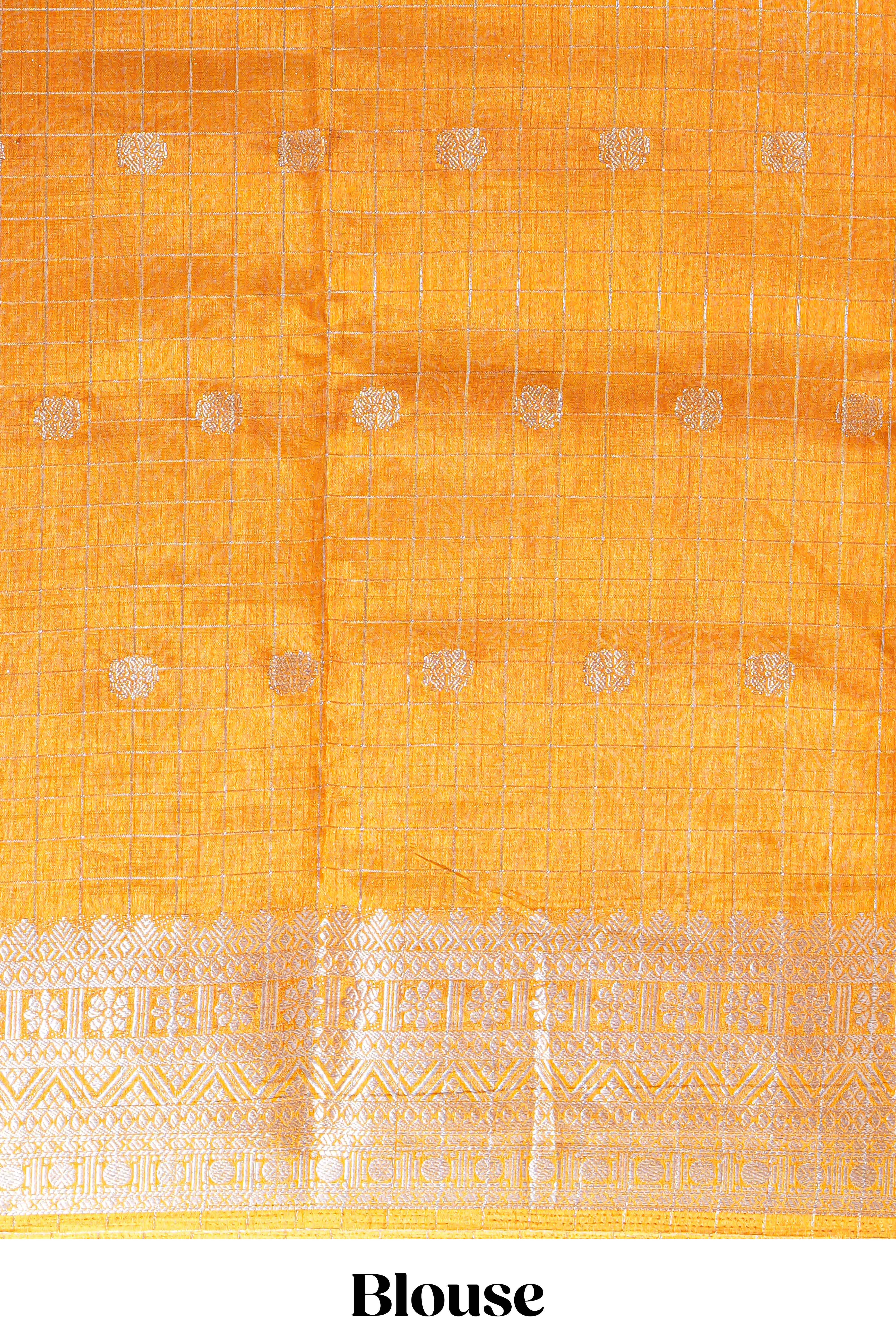 White and blue Dola Silk Saree with rich zari border woven butis and a designer pallu along with contrast blouse