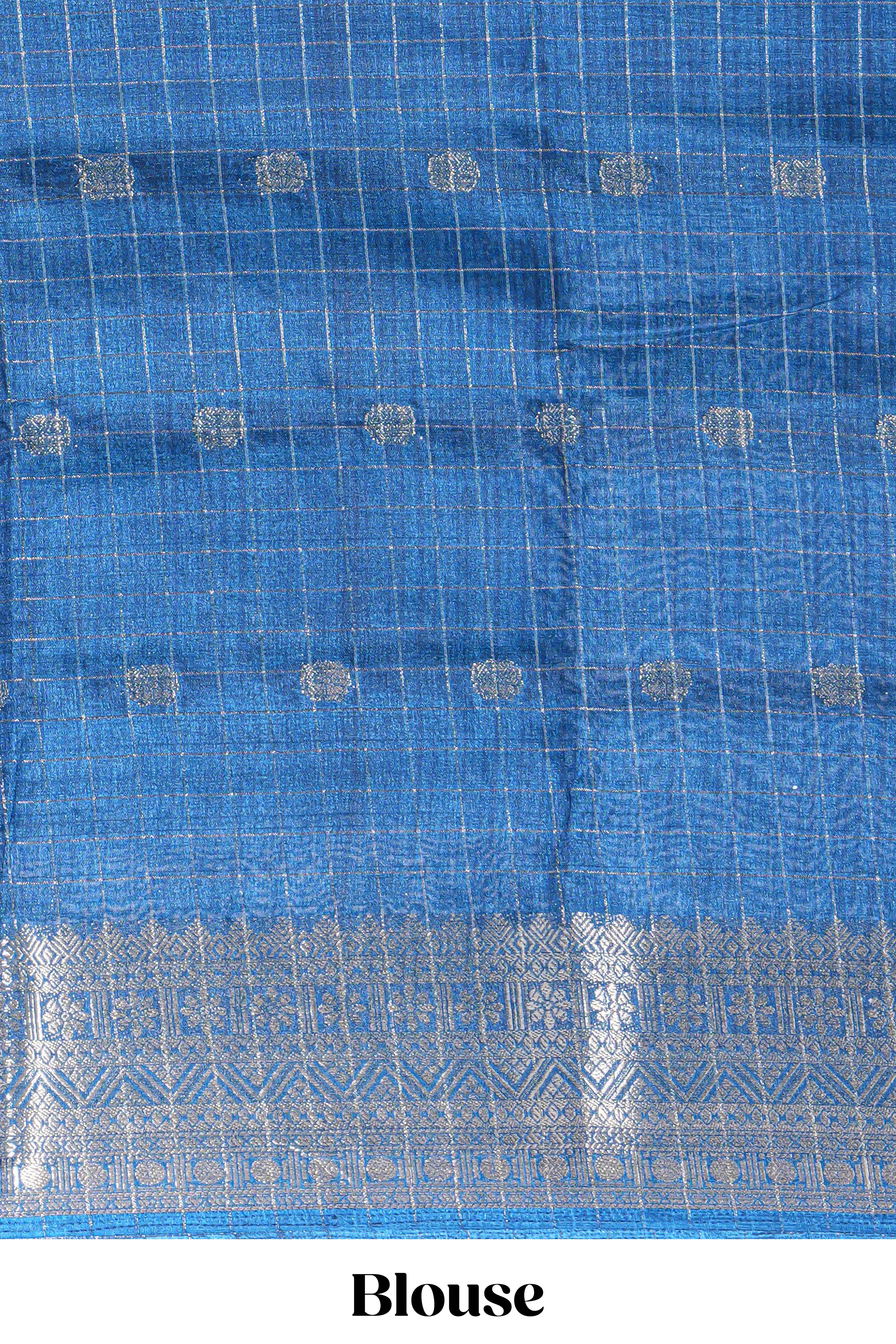 White and violet Dola Silk Saree with rich zari border woven butis and a designer pallu along with contrast blouse