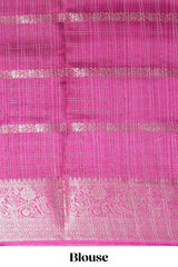 White Dola Silk Saree with aqua blue and magenta zari borders elegant woven checks and a rich designer pallu along with contrast blouse