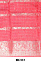 White Dola Silk Saree with red and black zari borders elegant woven checks and a rich designer pallu along with contrast blouse