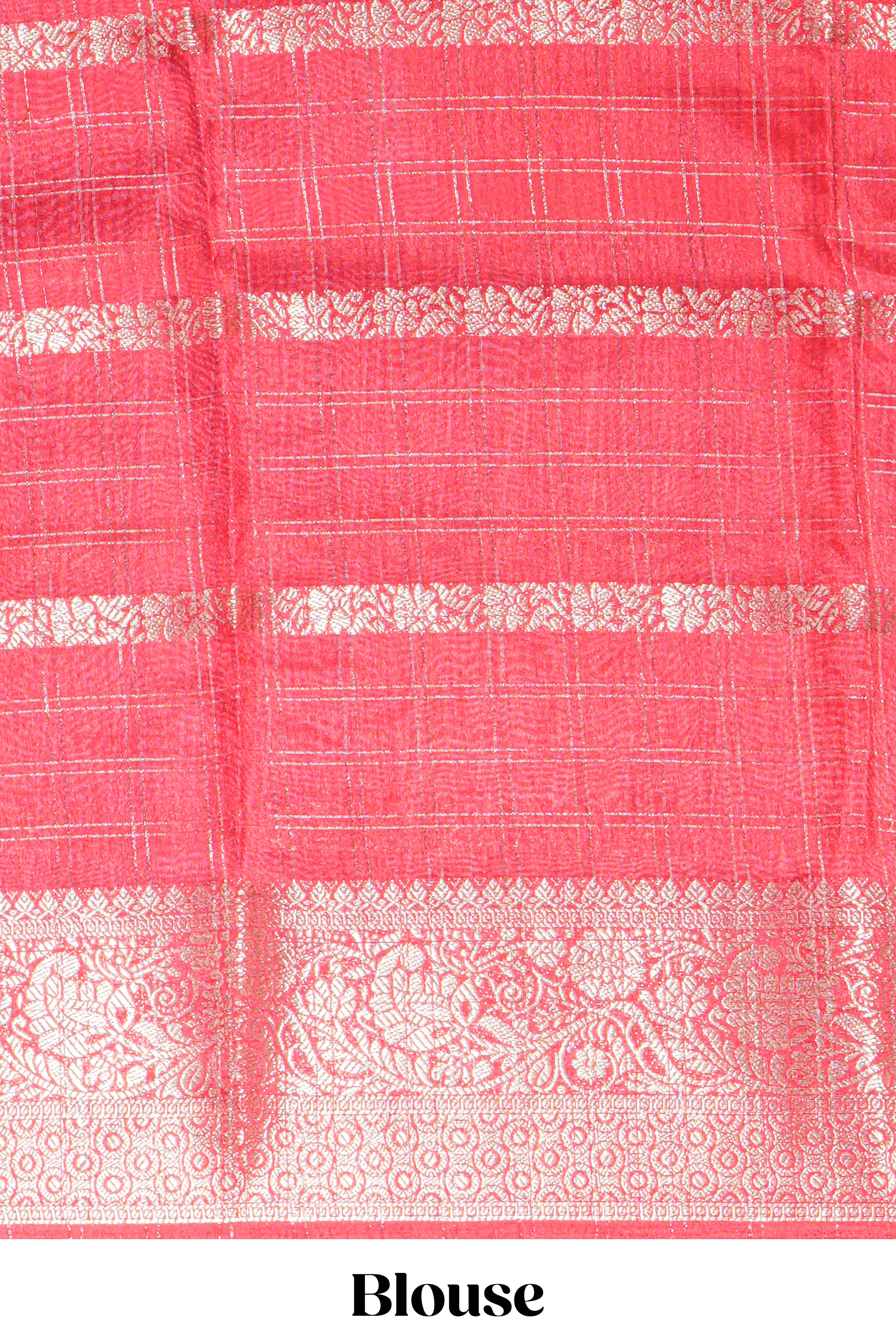 White Dola Silk Saree with red and black zari borders elegant woven checks and a rich designer pallu along with contrast blouse