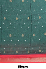 Dark Green Dola Silk Saree with elegant zari butis a rich zari border woven designer pallu along with matcing blouse