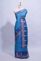 Dark blue Dola Silk Saree with elegant zari butis a rich zari border woven designer pallu along with matcing blouse