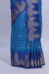 Dark blue Dola Silk Saree with elegant zari butis a rich zari border woven designer pallu along with matcing blouse