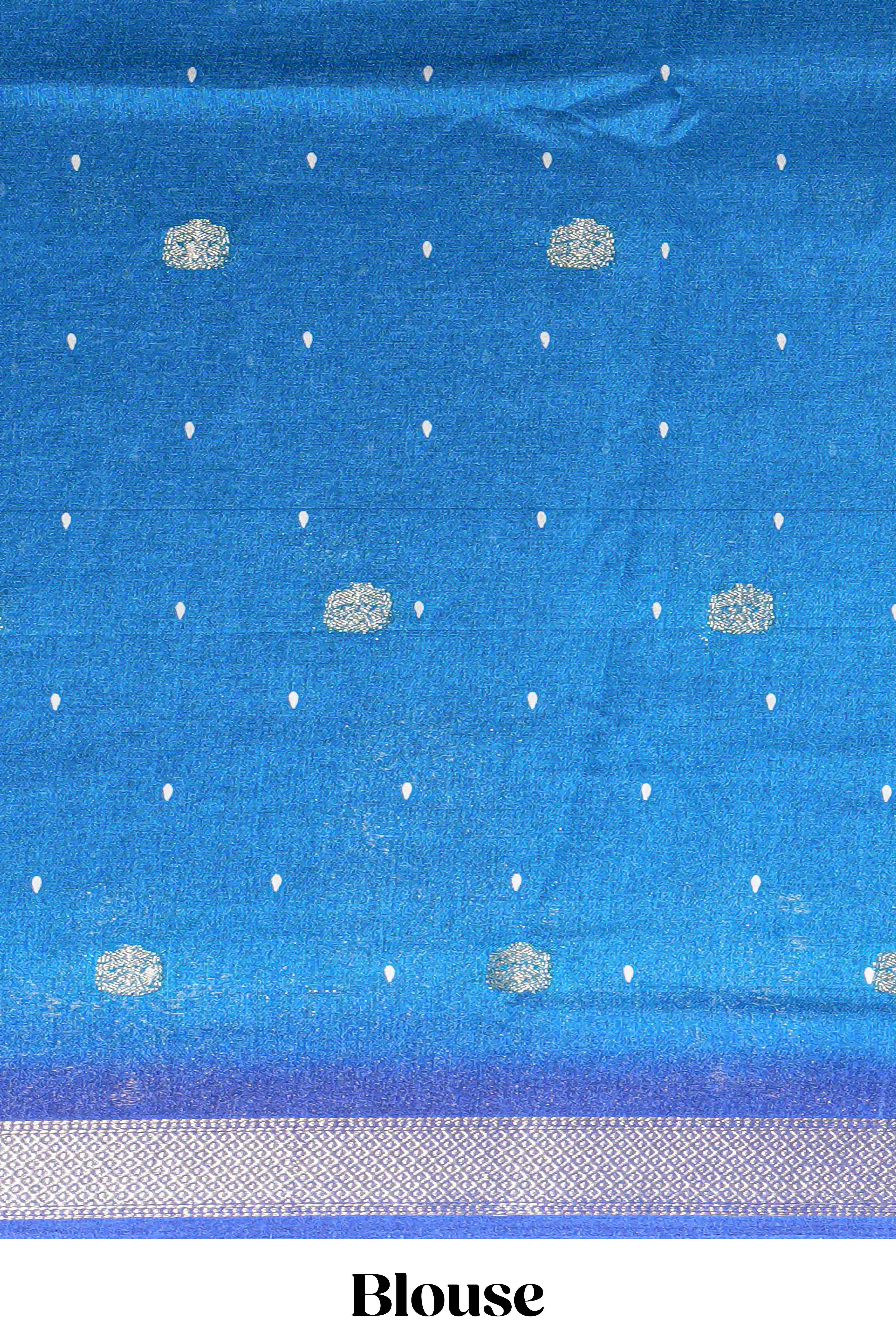 Dark blue Dola Silk Saree with elegant zari butis a rich zari border woven designer pallu along with matcing blouse