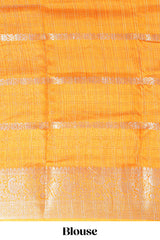 White Dola Silk Saree with orange and green zari borders elegant woven checks and a rich designer pallu along with contrast blouse