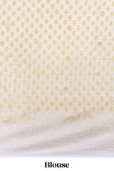 Yellow striped zari butta dola silk saree with contrast zari border and matching blouse