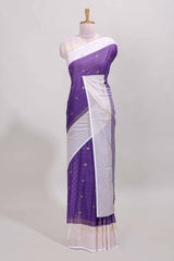 Violet zari striped dola silk saree with contrast zari border and blouse