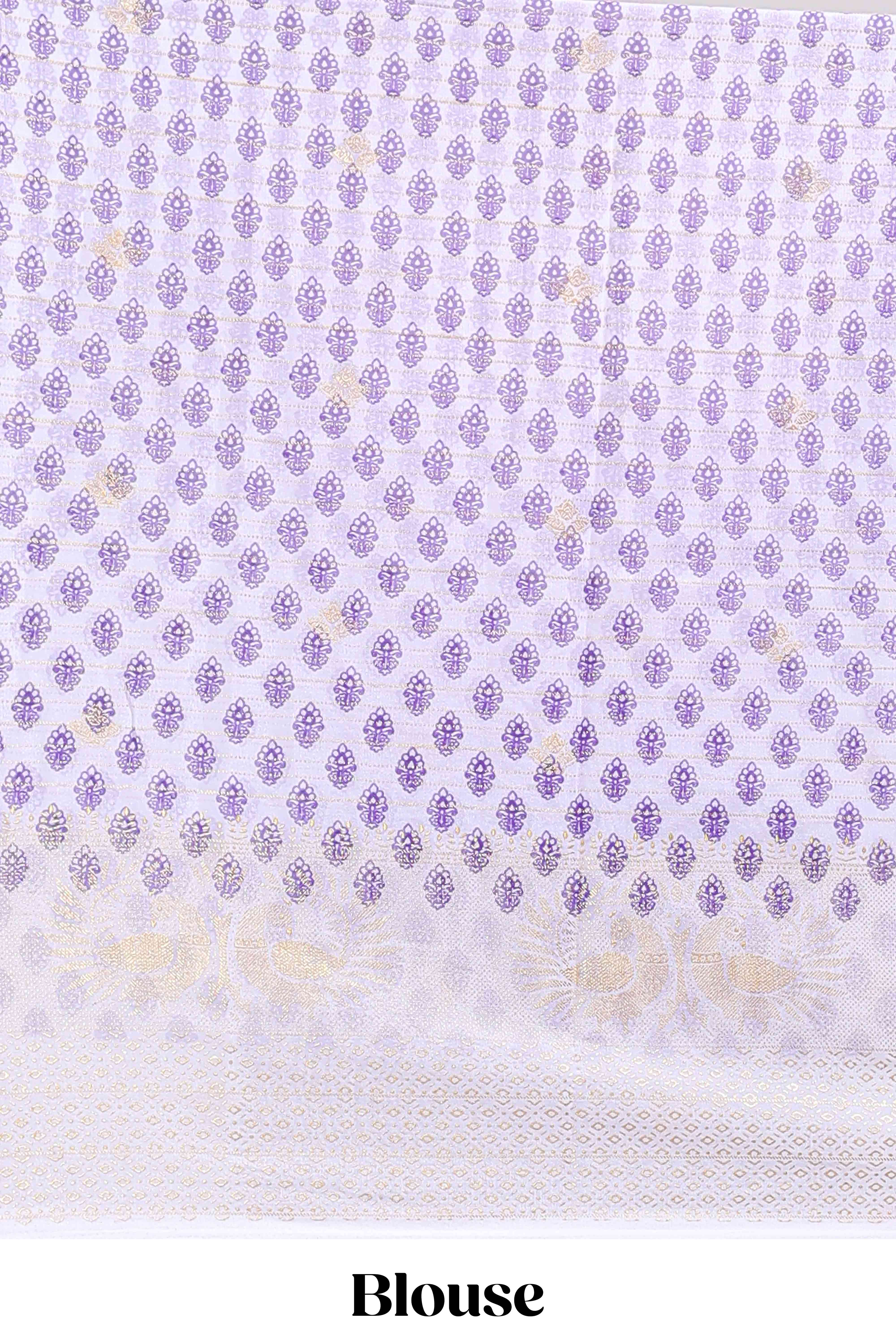 Violet zari striped dola silk saree with contrast zari border and blouse