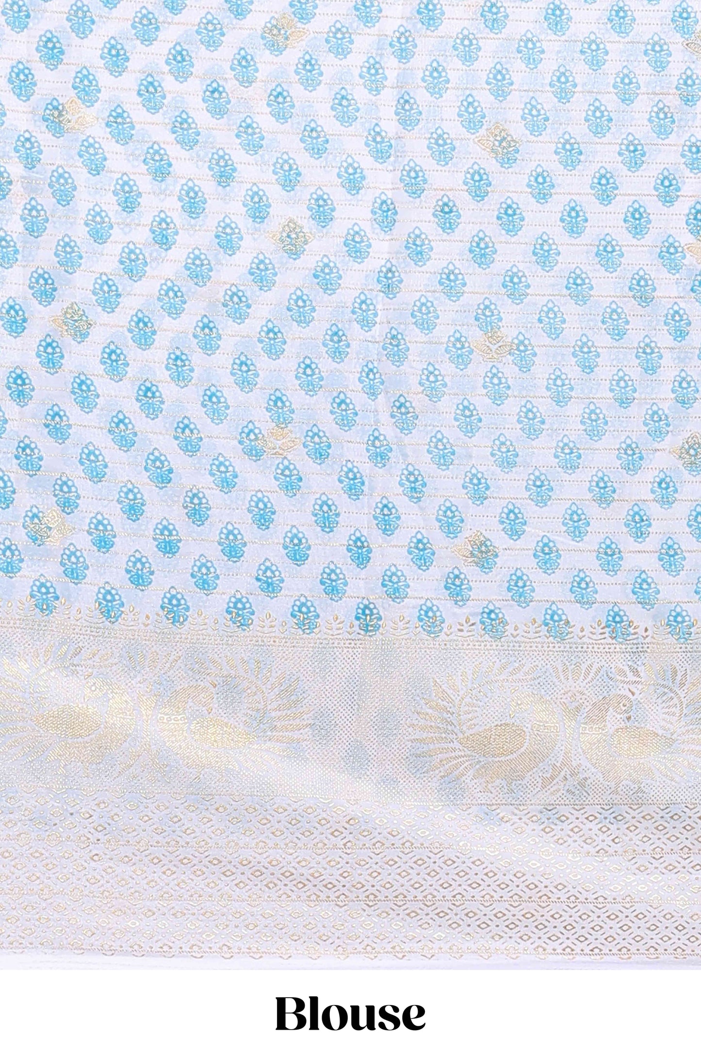 Ice blue zari striped dola silk saree with contrast zari border and blouse