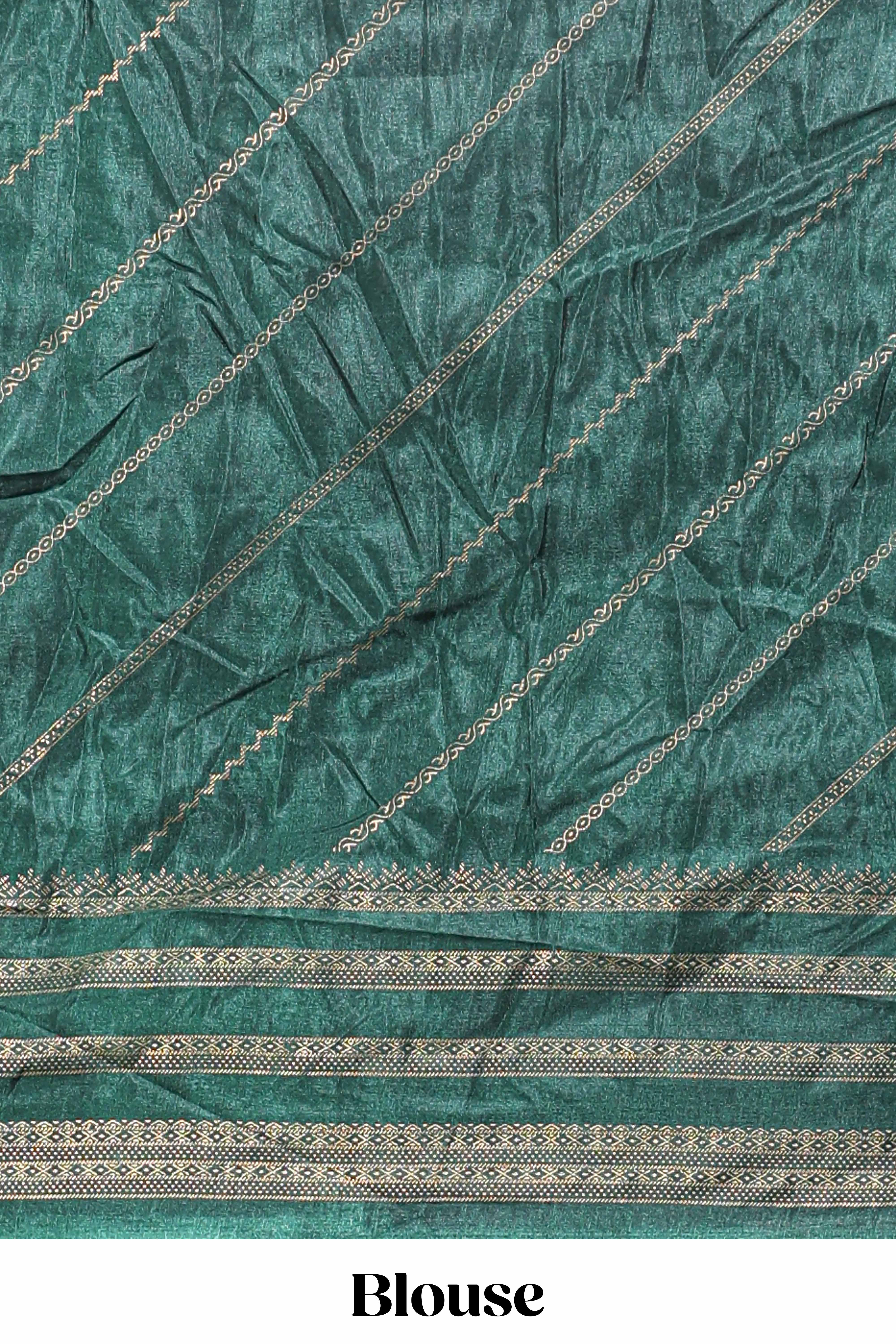 Pink zari striped saree in dola silk with contrast woven border and blouse