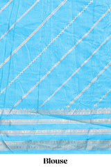Lime green zari striped saree in dola silk with contrast woven border and blouse