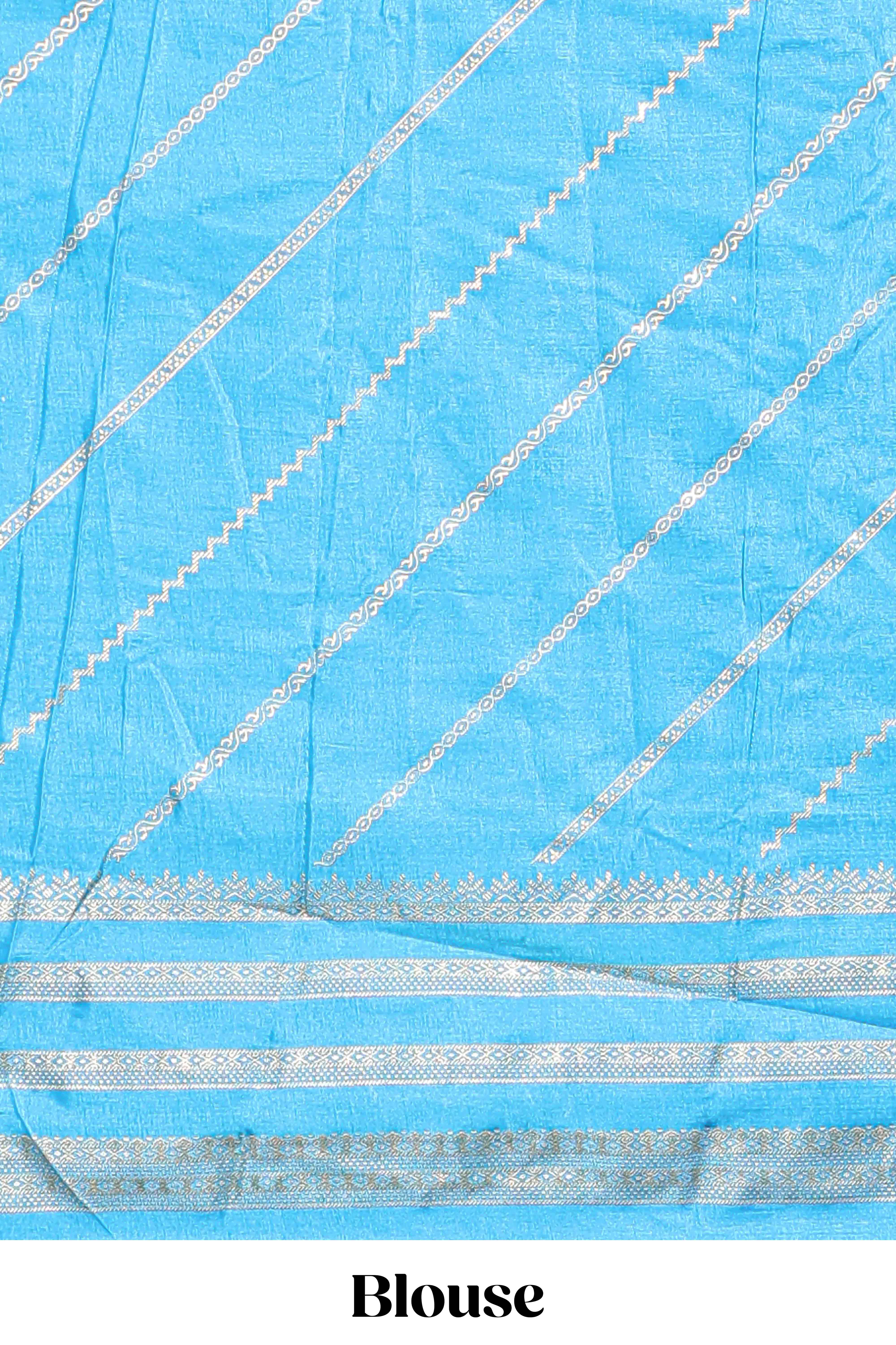 Lime green zari striped saree in dola silk with contrast woven border and blouse