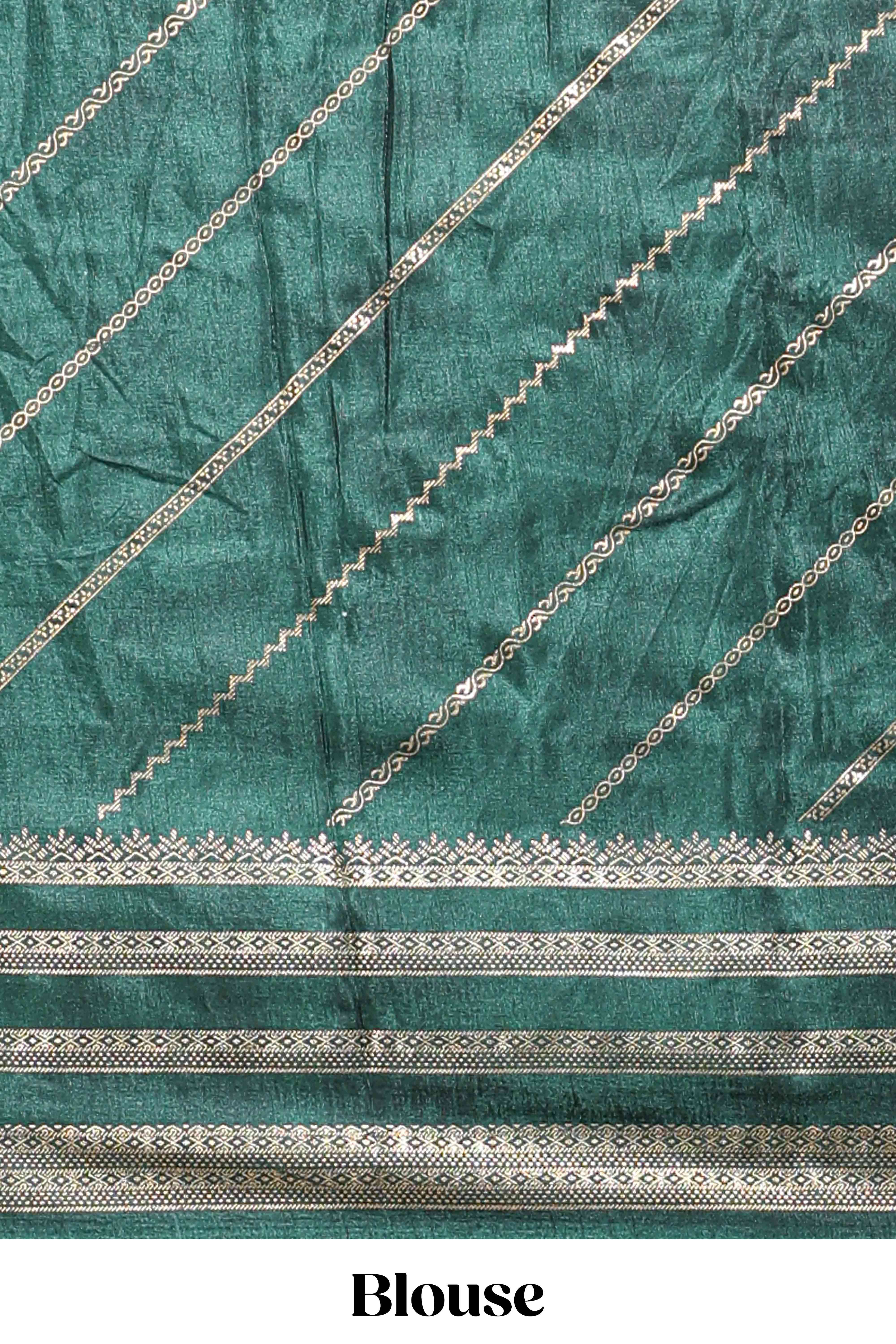 Yellow zari striped saree in dola silk with contrast woven border and blouse
