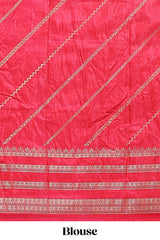 Black zari striped saree in dola silk with contrast woven border and blouse