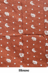 Brown zari butta dola silk saree with self zari border and printed pallu