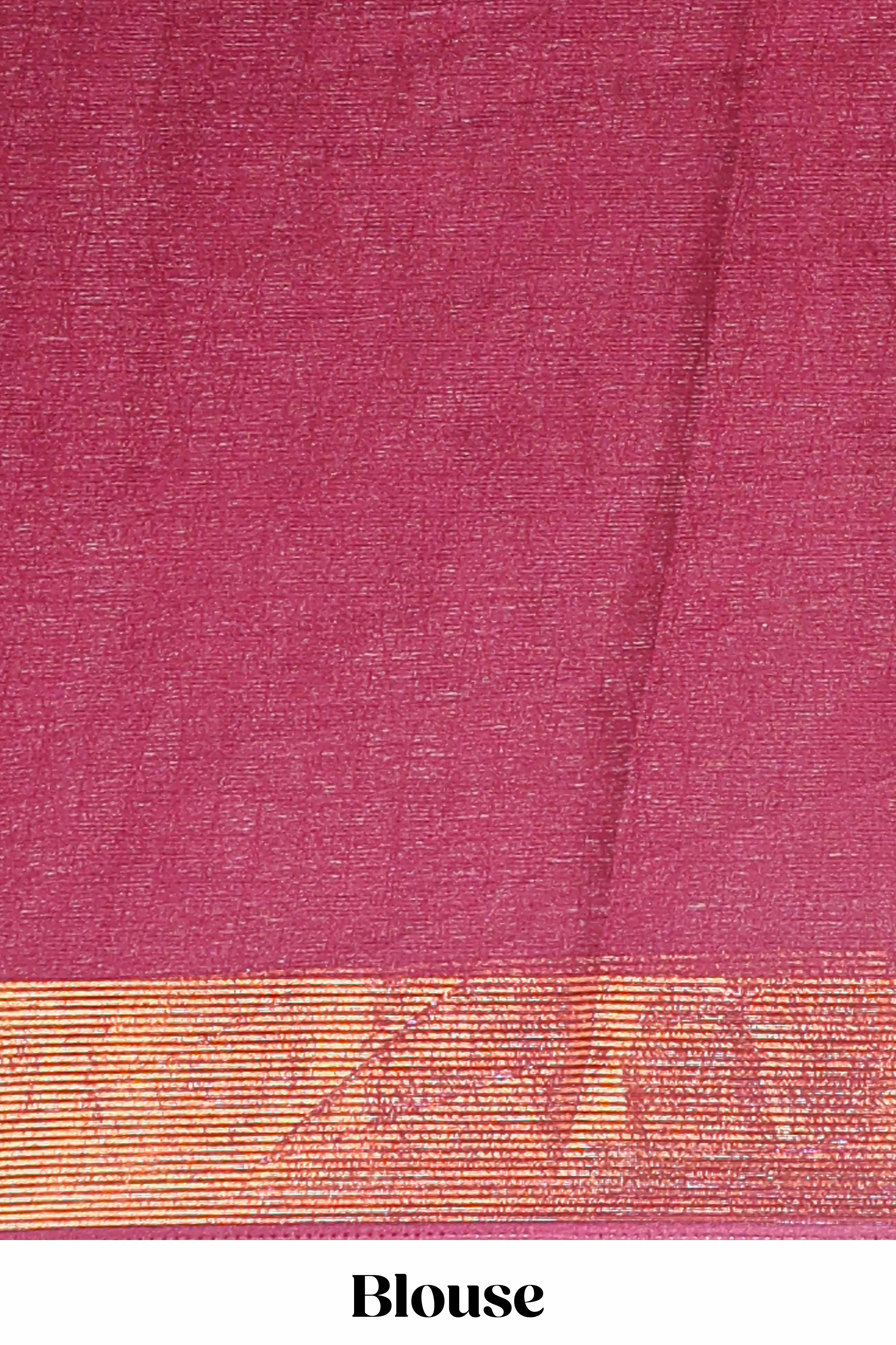 Maroon checked zari butta dola silk saree with self zari border and matching blouse