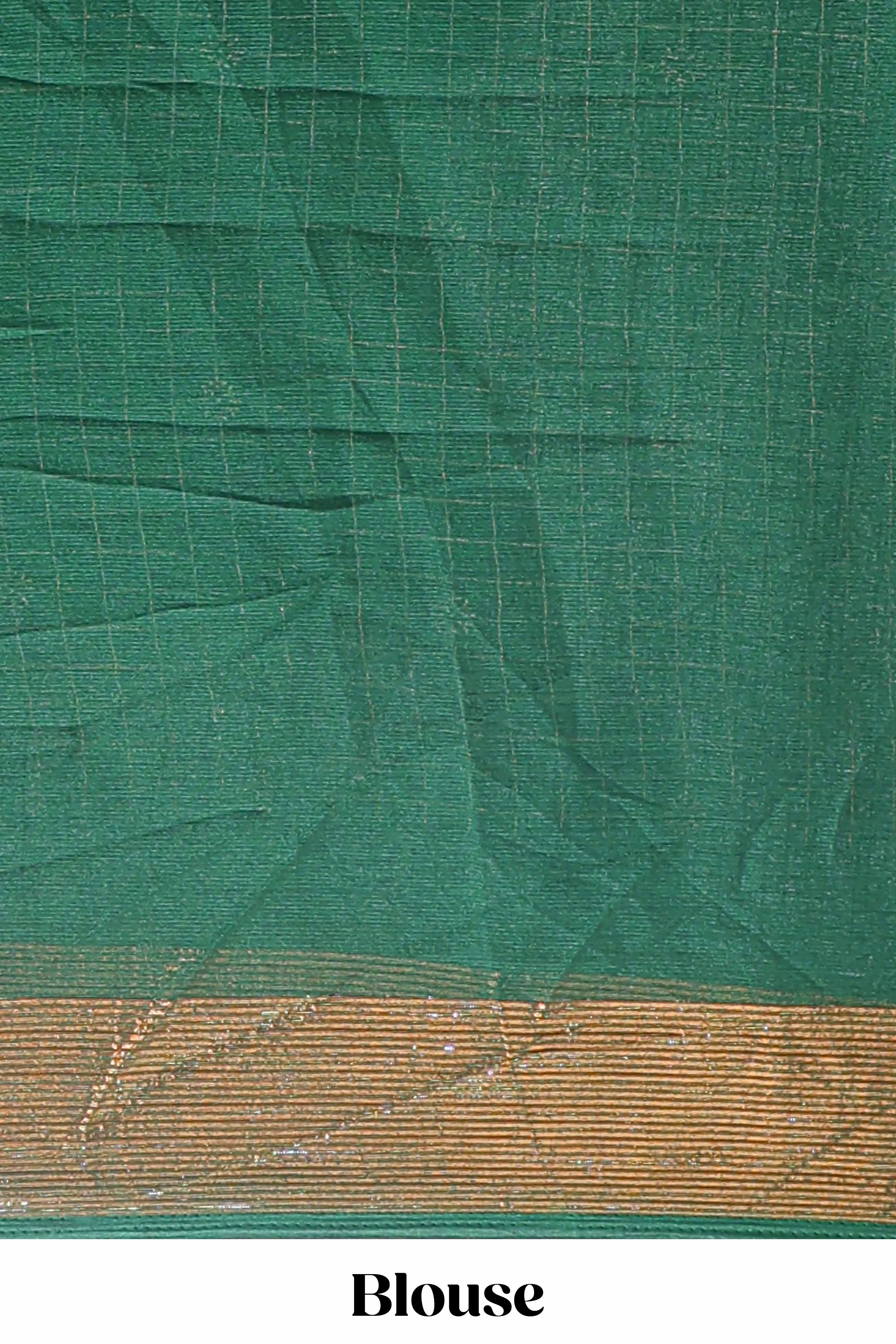 Green checked zari butta dola silk saree with self zari border and matching blouse