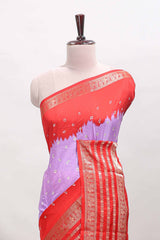 Lavender unique buttas dola silk saree with contrast zari border and blouse