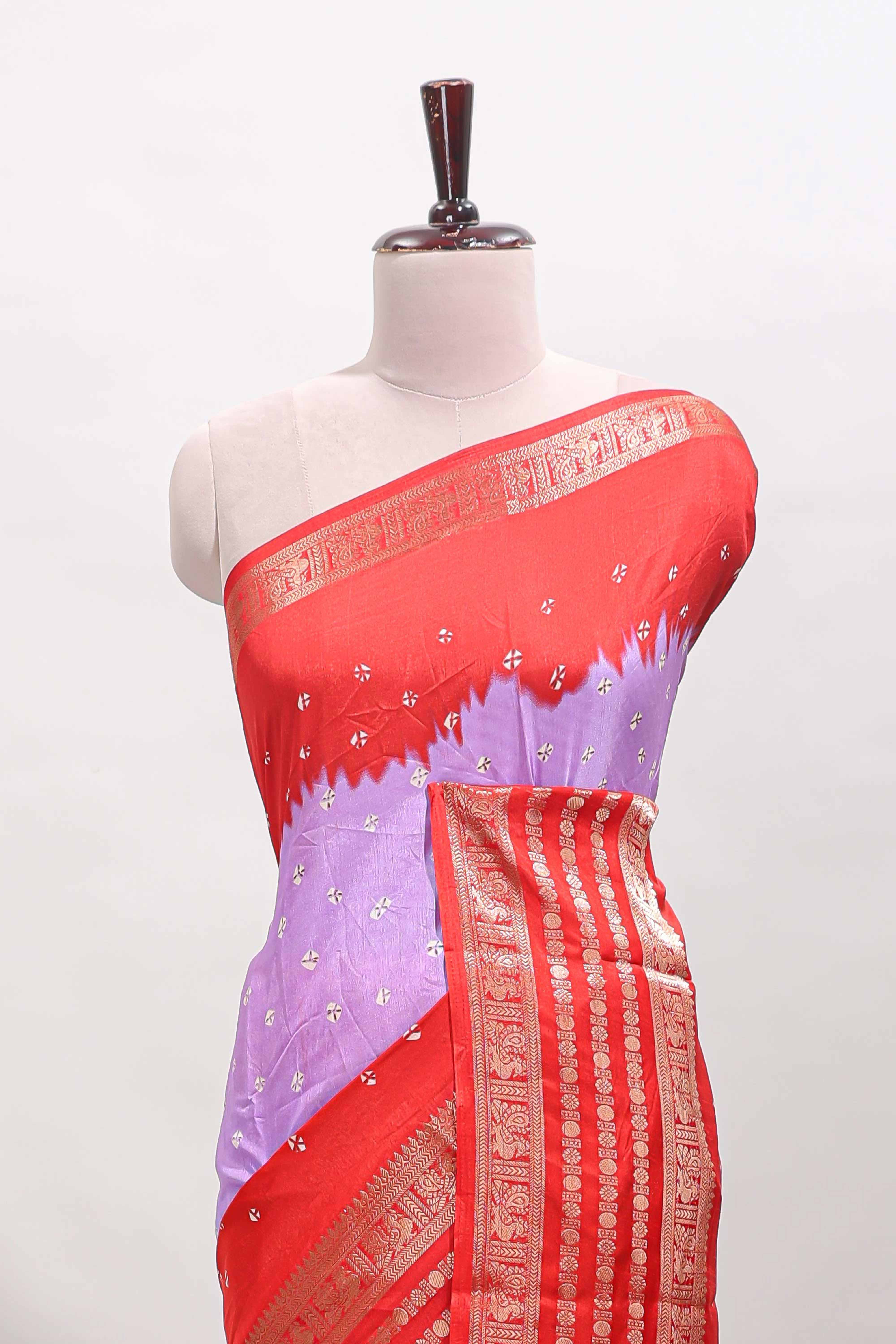 Lavender unique buttas dola silk saree with contrast zari border and blouse