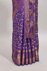 Violet zari striped floral vine design dola silk saree with self border and matching blouse