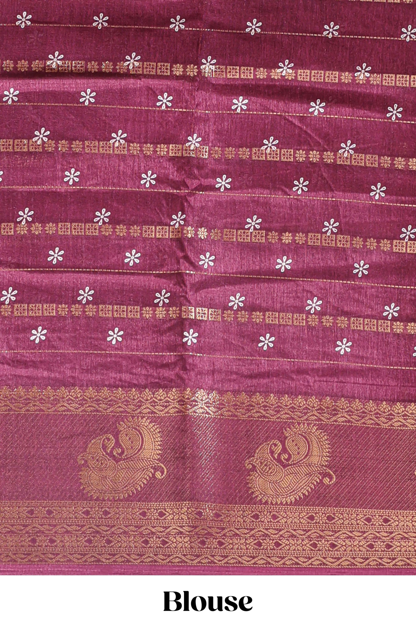 Maroon zari striped floral vine design dola silk saree with self border and matching blouse