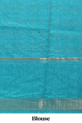 Turquoise green checked elephant motifs dola silk saree with self zari border and striped pallu