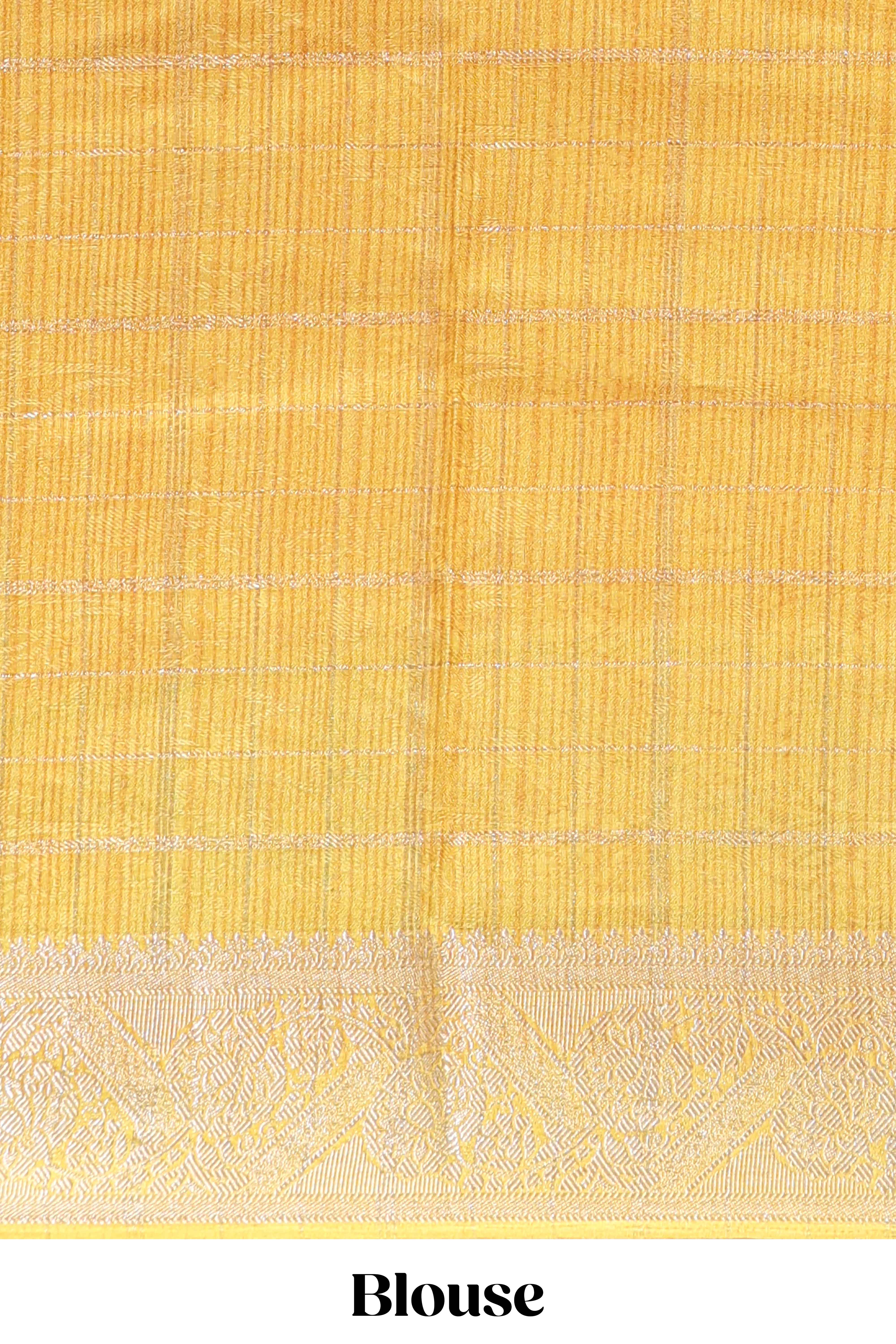 Orange checked dola silk saree with contrast zari border and blouse