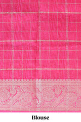 Green checked dola silk saree with contrast zari border and blouse